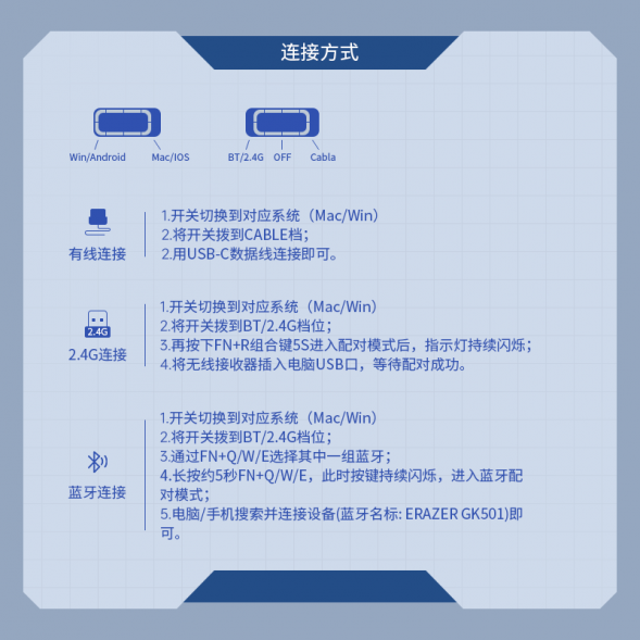 Lenovo Erazer Wireless mechanical keyboard GK501 blue and white / mechanical keyboard 65010603