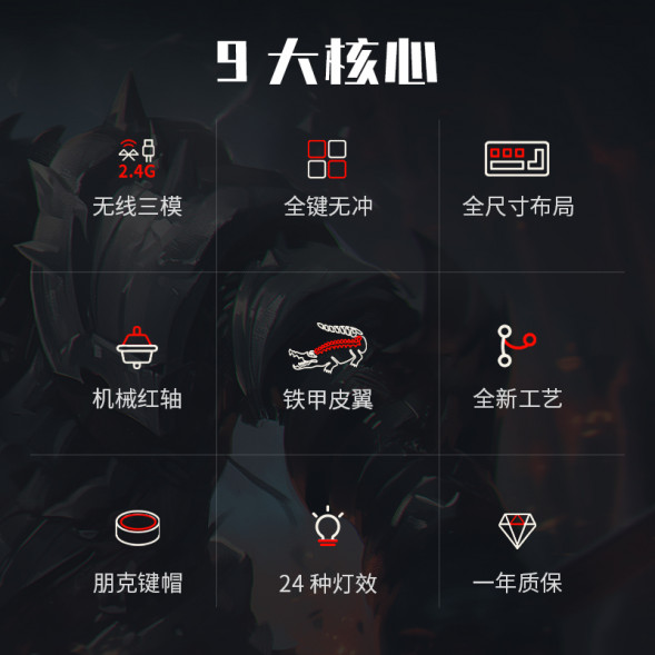 Lenovo Erazer (Iron Armor Leather Wing) 24 lighting effects + new technology + punk keycaps + red axis mechanical keyboard GK508 65015042