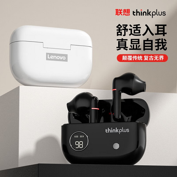 Lenovo Thinkplus wireless Bluetooth half-in headphones for gaming, low latency, high quality, long battery life XT86 black 36005657