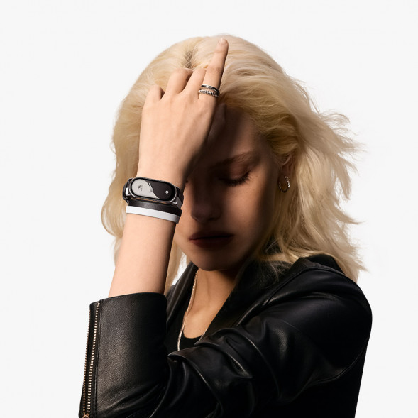 Xiaomi Mi Band 8 Fashion Wristband Black and White Genuine Leather Double Circle Wristband 47442